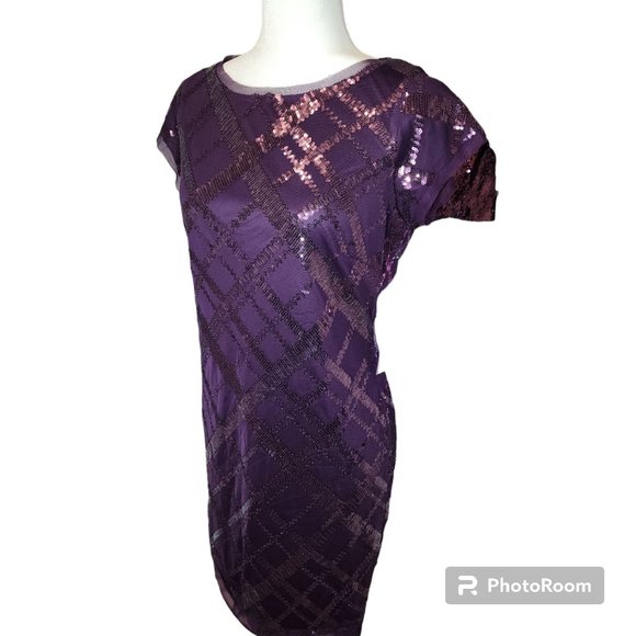 #027. NWT Purple Sequin & Mesh Mini Dress-Vince Camuto - Picture 6 of 7